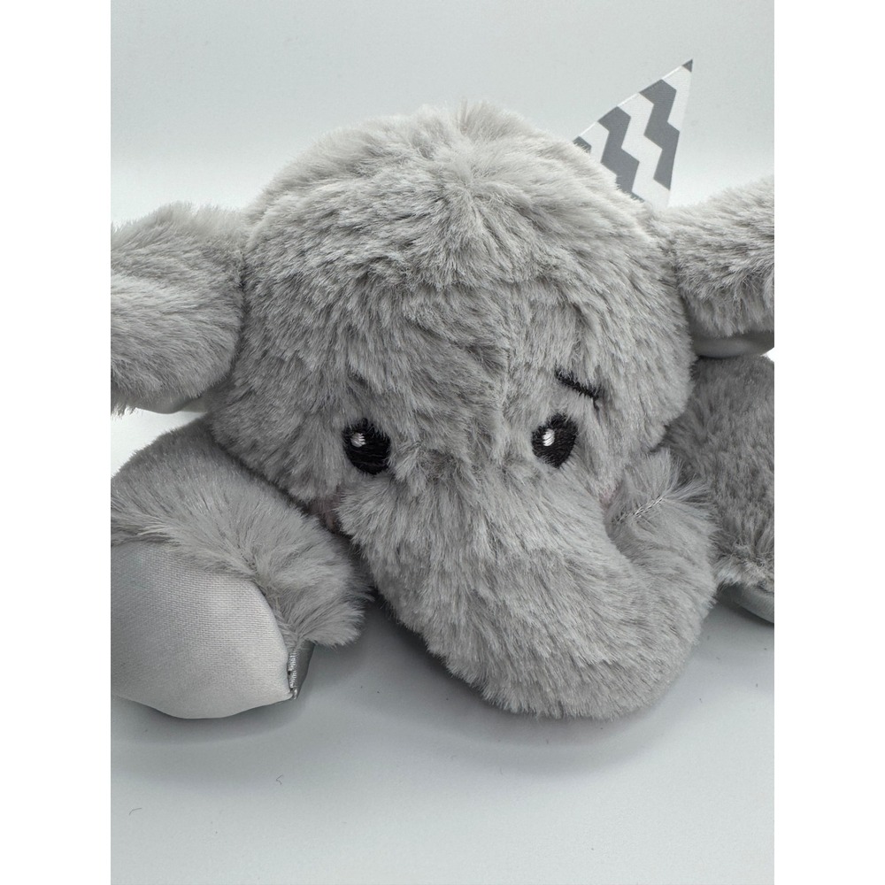 Bearington Baby Rattle Lovey Security Plush Elephant Gray Satin Bow Chevron
New